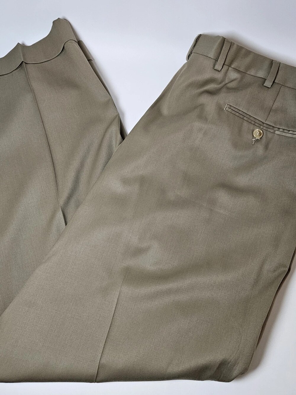 Austin Reed London Dress Trouser Pleated Super 100s Wool Tan Khaki Mens 40x32